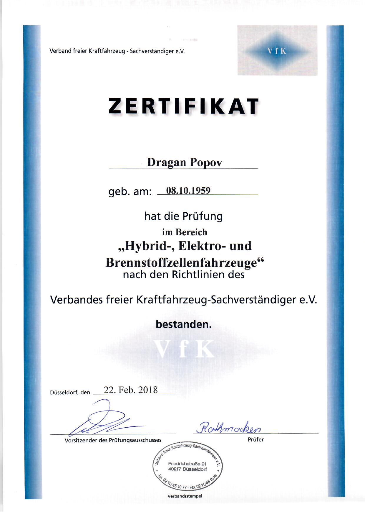Zertifikat Hybrid Fahrzeuge